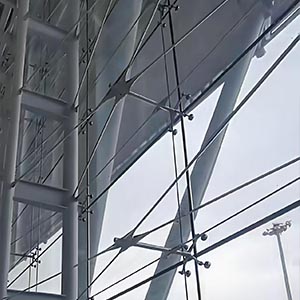 Long-Span Spatial Aesthetics: Tension Rod Glass Facade System & Stainless Steel Hardware